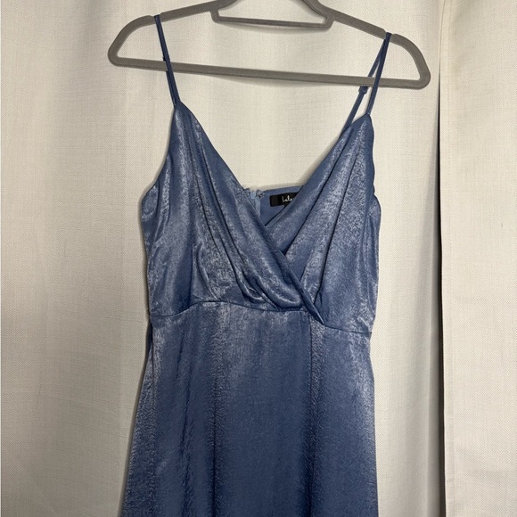 Lulus Constantine Slate Blue Satin Maxi Dress Medium - Picture 9 of 12